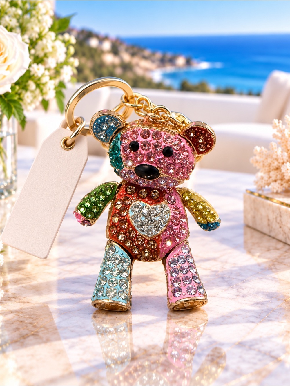 Colorful Crystal Bear Keychain NWT